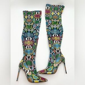 Steve Madden Vava Snakeskin OTK Over the Knee Tall Heeled Boots Multicolor